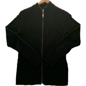 CHARTER CLUB Womens Black Full Zip Front Closure Cardigan Gold Tone Zipper Large